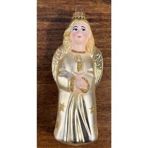 Lauscha Glas Creation Glass Ivory Angel With Candle Hanging Ornament